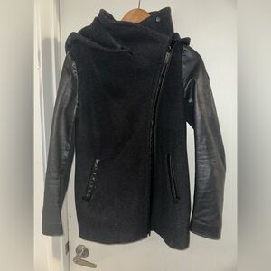 Rudsak wool blend/ leather hip length coat size small